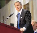  ?? ST. LOUIS POST-DISPATCH ?? Former Missouri Gov. Eric Greitens in 2018. He is now running for the U.S. Senate and is running an ad that shows him wielding a long gun alongside a team in tactical gear as they breach a house, saying “today, we’re goin’ RINO hunting.”