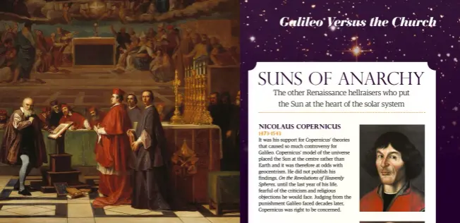  ??  ?? ABOVE Galileo before the Holy Office in the Vatican, after the Inquisitio­n condemned him