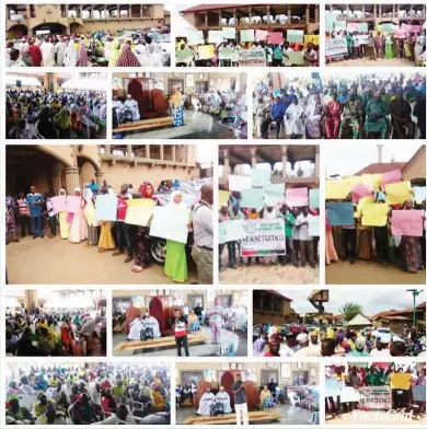  ??  ?? Protests for and against the Senate President over the Offa bank robbery at the Olofa of Offa palace