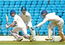  ?? — PTI ?? Vidarbha’s Sanjay Ramaswamy in action against Rest of India during the Irani Trophy in Nagpur on Wednesday.