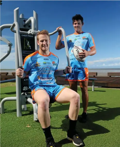  ?? Photo: Stewart McLean ?? AT WORK: Toowoomba Rugby League products Hugh Sedger (left) and James Dempsey are all ready hard at work having recently joined the Northern Pride.