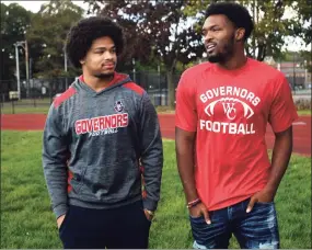  ?? Erik Trautmann / Hearst Connecticu­t Media ?? Wilbur Cross football players Jabez Cubiz, left, and Armon Hyslop spoke about the impact of not being able to play due to the pandemic.