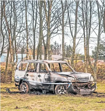  ??  ?? WRECKED: Firefighte­rs were called to Clatto Country Park after a car was set alight.