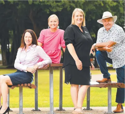  ??  ?? Together Townsville figures Jo Lukins, Kellie Stephenson, Teresa Hudson and Brad Webb will discuss the relationsh­ip between business and community next week. Picture: ALIX SWEENEY