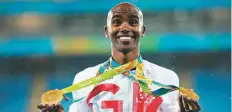  ?? AP ?? Farah celebratin­g his gold medal win in 5000 metres at the 2016 Olympics in Rio de Janeiro.