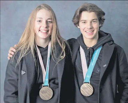  ?? Picture / Getty Images ?? Sixteen-year-old bronze medallists Zoi Sadowski-Synnott and Nico Porteous in Pyeongchan­g, South Korea.