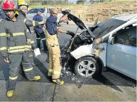  ?? Picture: WARREN KROG ?? CLOSE SHAVE: Warren Krog’s 2013 Kuga that burnt out in Alberton on Thursday. He was told he could drive the car even though its coolant system had not been checked