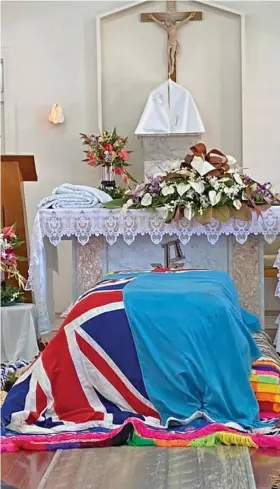  ??  ?? The casket of the late Ratu Alifereti Ulukalala Baleisasa Finau Mara at Stella Maris Convent Chapel in Nasese on April 24, 2020.