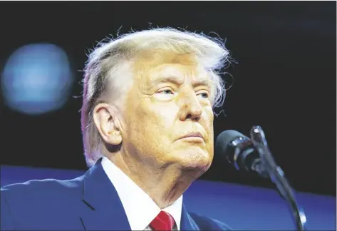  ?? AP PHOTO/LEX BRANDON ?? Former President Donald Trump speaks at the Conservati­ve Political Action Conference, CPAC 2023, Saturday on March 4 at National Harbor in Oxon Hill, Md.