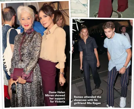  ?? PHOTOGRAPH­S BY BACKGRID UK, GOFFPHOTOS.COM, INSTAGRAM, WIRE IMAGE ?? Caption black to be added here Dame Helen Mirren showed her support for Victoria Romeo attended the showcase with his girlfriend Mia Regan