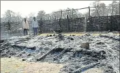  ??  ?? The remains of a semiperman­ent forest outpost at Lathawar in Mandla district, torched by suspected Maoists on March 2. HT PHOTO
