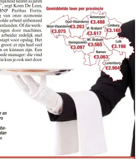  ?? FOTO HBVL ?? Kelners, poetsvrouw­en en ongeschool­de arbeiders verdienen het minste. En het loon van de topbanen stijgt veel sneller dan in deze rotjobs.