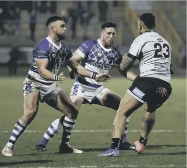  ?? ?? ACTION: from Halifax Panthers’ defeat to Leigh on Monday night. Photo: Simon Hall/OMH Rugby Pics.