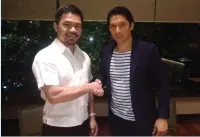  ??  ?? REVOLUTION Precrafted Founder and Chief Executive Officer Jose Roberto A. Antonio (R) poses with Senator Emmanuel “Manny” D. Pacquiao, after signing a deal to tap the boxing legend for designer homes and gyms.