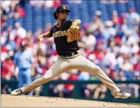  ?? CHRIS SZAGOLA — THE ASSOCIATED PRESS ?? San Diego Padres starting pitcher Yu Darvish throws a pitch during the second inning of a baseball game against the Philadelph­ia Phillies, Thursday in Philadelph­ia.