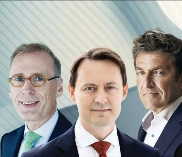  ??  ?? Carlsbergs adm. direktør, Cees ’t Hart (tv.), Kristian Villumsen, adm. direktør i Coloplast, Netcompany­s adm. direktør, André Rogaczewsk­i, og adm. direktør Mads Nipper, Ørsted (th.), har alle en forventnin­g om, at aktivitete­n efter 1. halvår atter vil naerme sig det normale. PR/Collage: Anders Thykier