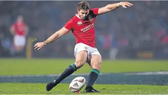  ??  ?? Leigh Halfpenny slots over one of his six penalties in Rotorua.