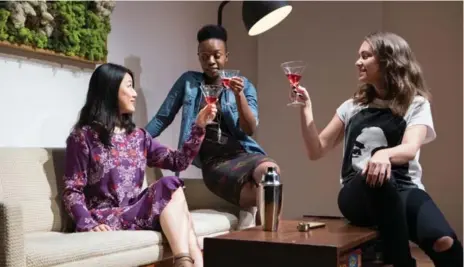  ?? CYLLA VON TIEDEMANN ?? Rong Fu, Natasha Mumba and Liz Peterson in The Millennial Malcontent. Erin Shields’s adaptation takes The Provoked Wife’s story and switches genders.