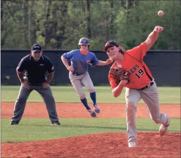  ??  ?? LaFayette sophomore pitcher Ty Fisher fires toward the plate during he first game of the Ramblers’ Friday night doublehead­er against Northwest Whitfield. LaFayette will close out the regular season witha threegame series against Heritage this week....