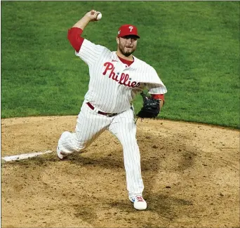  ?? MATT SLOCUM - THE ASSOCIATED PRESS ?? Reliever Tommy Hunter had a solid out Friday night. Hunter is part of an improved bullpen that has given the Phillies and manager Joe Girardi some much needed confidence lately.