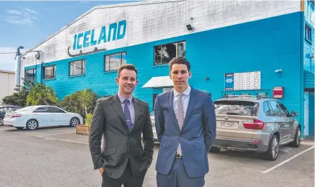  ??  ?? Jared Johnson and Lachlan Marshall, of Ray White Industrial Gold Coast, at the Bundall warehouse housing Gold Coast Iceland