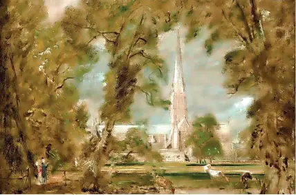  ?? ?? > Above, the sketch which is being sold at Christie’s in London; right, the original Salisbury Cathedral from the Bishop’s Grounds; left, the artist himself