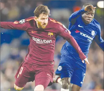  ??  ?? Leo Messi (left) scores his first ever goal against Chelsea