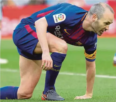  ??  ?? Barcelona’s Spanish midfielder Andres Iniesta is high on the wanted list of Chinese club Chongqing Dangdai Lifan for next season.