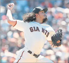  ?? LACHLAN CUNNINGHAM — GETTY IMAGES ?? Giants starter Dereck Rodriguez, a fan favorite at AT&amp;T Park, continued to pitch well and receive little offensive support in Sunday’s 3-2 loss to the Colorado Rockies.