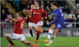  ?? Photograph: Ed Sykes/Action Images/Reuters ?? Sam Kerr opens the scoring for Chelsea.