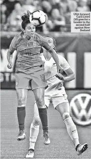  ??  ?? USA forward Carli Lloyd (10) goes for a header in the second half against New Zealand