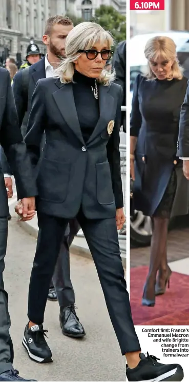  ?? ?? Comfort first: France’s Emmanuel Macron and wife Brigitte change from trainers into formalwear