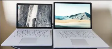  ??  ?? Microsoft’s 13.5in Surface Book 2 (left) versus the 15in Surface Book 3 (right).