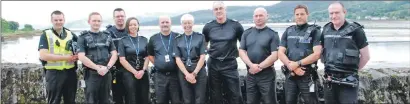  ??  ?? Chief Constable Philip Gormley, fourth from right, beside commander Marlene Baillie and Inspector Mark Stephen, and local officers.