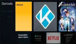  ??  ?? Direkt auf der Startseite: Die Mediacente­r-App Kodi (blaue Raute) lässt sich mit einem Trick nun viel schneller auf der Smart TV-Box von Amazon starten.
