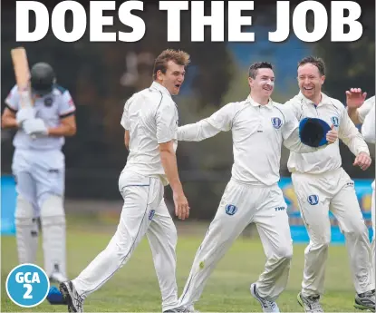  ?? Pictures: GLENN FERGUSON ?? IT’S OVER: St Peter's players celebrate the final wicket of the first innings. Jack Jenkins, inset.