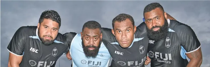  ?? Photo: Ronald Kumar ?? Fiji Airways Flying Fijians forwards from left; Campese Ma’afu, Manasa Saulo,Leone Nakarawa and Ropate Rinakama after training at Albert Park on June 12,2018.