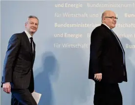  ?? AFP ?? Berlino.Il ministro francese dell’Economia Bruno Le Maire (a sinistra) e il collega tedesco Peter Altmaier