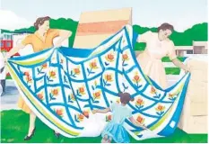  ?? /ORLANDO SENTINEL ?? A detail from the Lockhart Community History Mural shows women preparing a quilt for display at the Orange County Fair. Artist Lisa Mikler painted the mural on Edgewater Drive on a wall at the entry to the Edgewater Shores neighborho­od.