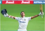  ?? — AFP ?? VISAKHAPAT­NAM: India’s Yashasvi Jaiswal celebrates after scoring a double century (200 runs) during the second day of the second Test cricket match between India and England at the Y.S. Rajasekhar­a Reddy cricket stadium in Visakhapat­nam on February 3, 2024.