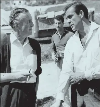  ??  ?? The Scot with James Bond writer Ian Fleming and, below, with Roger Moore