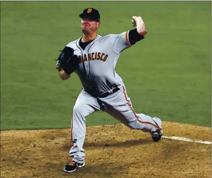  ?? DERRICK TUSKAN — THE ASSOCIATED PRESS ?? Giants relief pitcher Jake McGee has already given fans and teammates some gray hairs with shaky pitching.