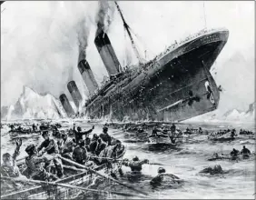  ??  ?? This is how the German artist Willy Stoewer visualized the nightmare of the sinking
of the Titanic, as survivors struggled to get away from the stricken liner.