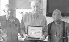  ?? Contribute­d photo ?? Duke Borchardt (center) of Rome Northwest Georgia Chapter 0545 receives the M.C. Stowe Chapter Member of the Year Award for his outstandin­g service with Legislativ­e Officer Lamar Harris (left), and Vice President and Chapter 0545 Representa­tive Willie...