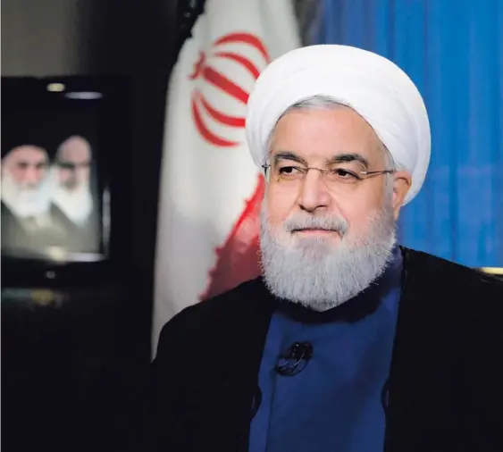  ?? AP ?? El presidente Hasan Rohani se dirige a la nación en un discurso televisado en Teherán, Irán, el lunes, sobre las nuevas sanciones de EUA.