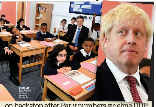  ??  ?? SCHOOLED Boris Johnson meets pupils in London yesterday. Picture: PA