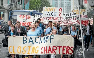  ?? PHOTO: SIMON MAUDE/STUFF ?? ACT leader and Epsom MP David Seymour marches with charter school supporters protesting the Labour Government’s proposed charter school policy.