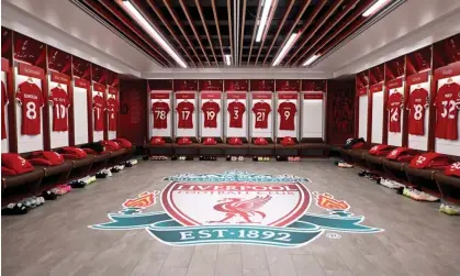  ?? Liverpool FC/Getty Images ?? A view of the Liverpool dressing room before the Premier League game at home to West Ham last weekend. Photograph: Andrew Powell/