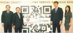  ??  ?? From left: Chang, Tay, Zhang and Gunawan at the official launch of Alipay Service between Public Bank and Alipay.