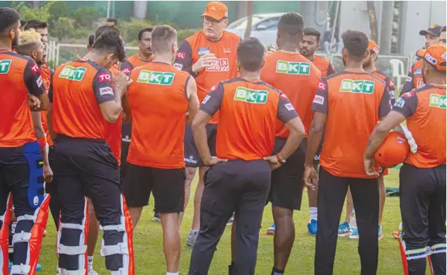  ?? Courtesy: SRH Twitter ?? ↑ Players of Sunrisers Hyderabad attend a training session ahead of their IPL match against Mumbai Indians.